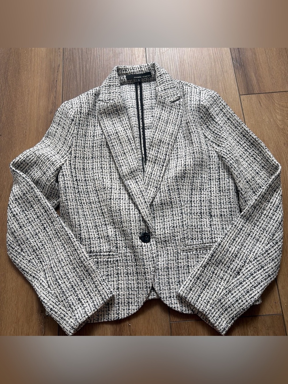 Amanda & Chelsea Black and White Tweed Single-Button Blazer